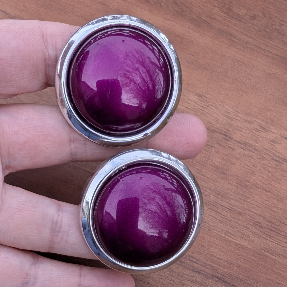 🩷 Vintage Large Purple Silver Clip Earrings *4 For $20*
